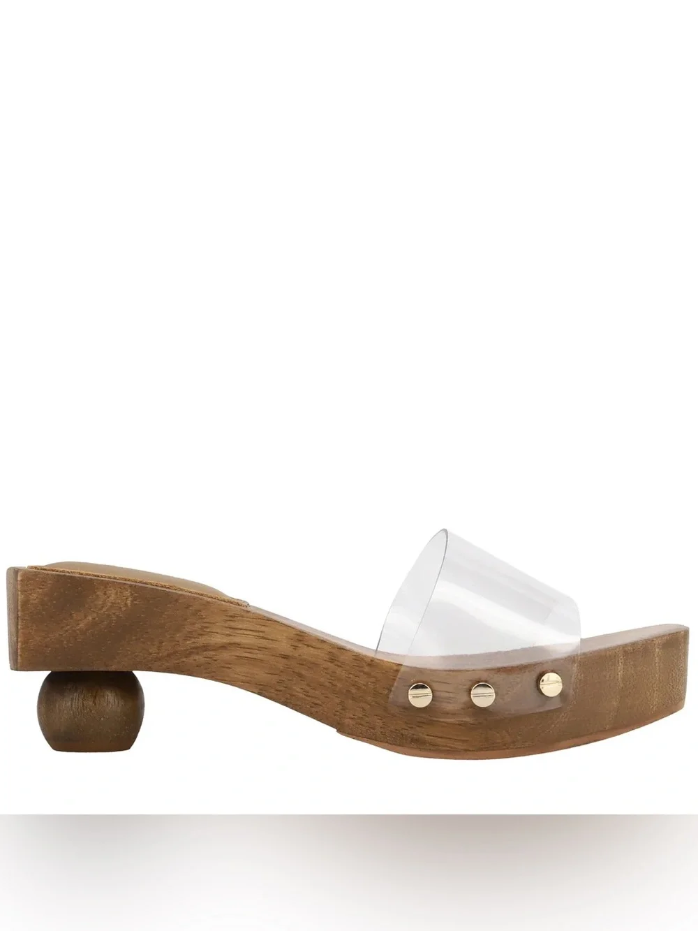 cult gaia Clear Vinyl Slide Sandal with Wood Heel and Gold Studs